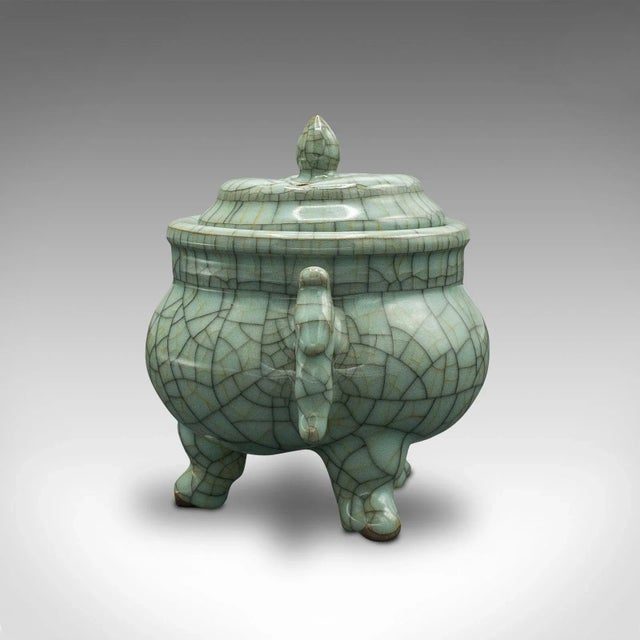 1940s Vintage Art Deco Chinese Celadon Oriental Censer For Sale - Image 4 of 13
