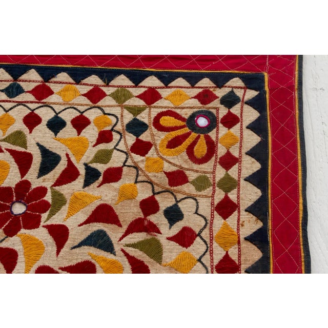 Antique Finely Embroidered Saurashtra Floral Textile For Sale In Los Angeles - Image 6 of 9