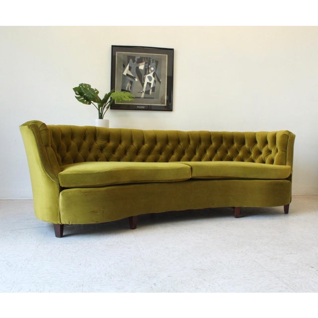 1960s Vintage Olive Green Tufted Halfmoon Sofa Chairish