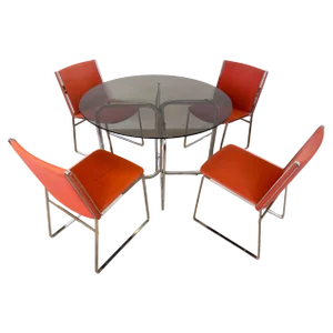 Mid-Century Chrome Dining Chairs and Table, 1970s, Set of 5