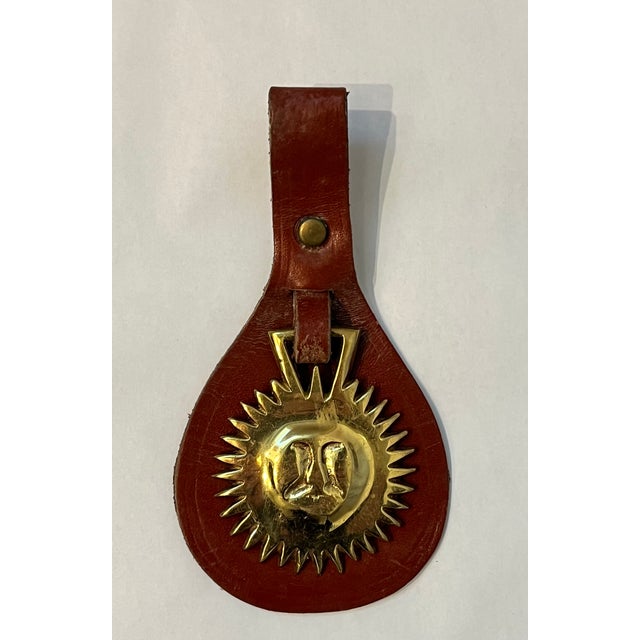 English Small Sun Motif Brass and Leather Horse Bridle Strap For Sale - Image 3 of 4