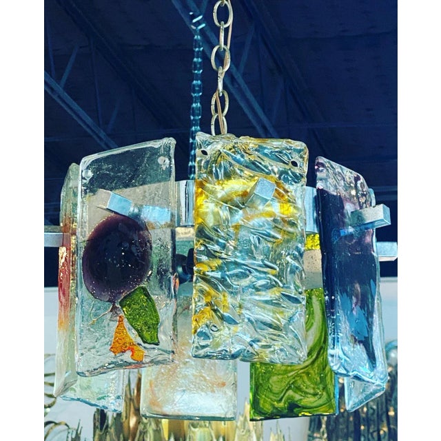 Vintage Mid Century Murano Mazzega Colorful Round Italian Glass Chandelier For Sale - Image 10 of 13
