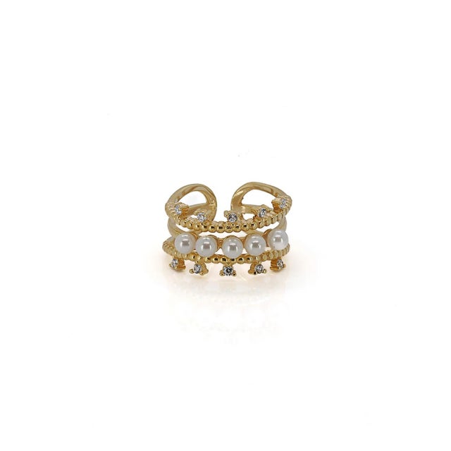 Cleopatra Pearl & Diamond Gold Adjustable Ring, Size 5 For Sale - Image 4 of 11