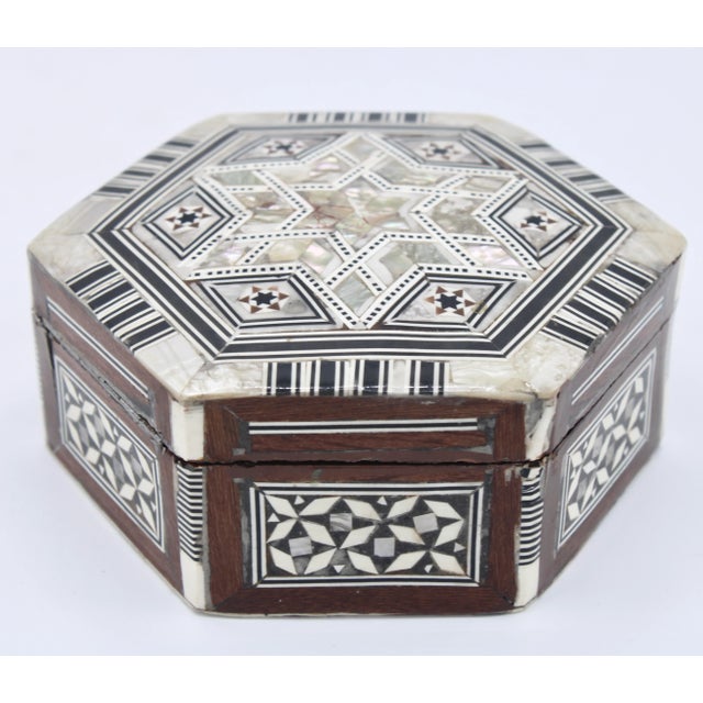 Hexagon Handmade Inlaid Mother of Pearl Jewelry Box For Sale - Image 4 of 11