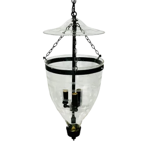 1920s English Etched Glass Bell Jar Pendant