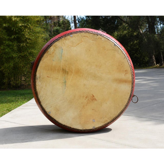 Mid 20th Century Monumental Antique 48" Chinese Ceremonial Drum Round Table Red Lacquered For Sale - Image 5 of 18
