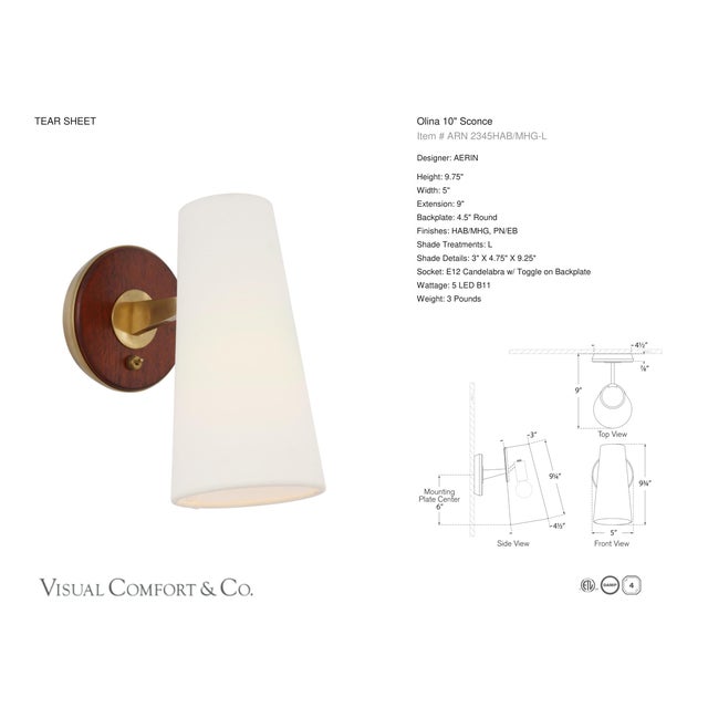 AERIN for Visual Comfort Signature Olina 10" Sconce in Hand-Rubbed Antique Brass and Mahogany with Linen Shade For Sale In Houston - Image 6 of 7