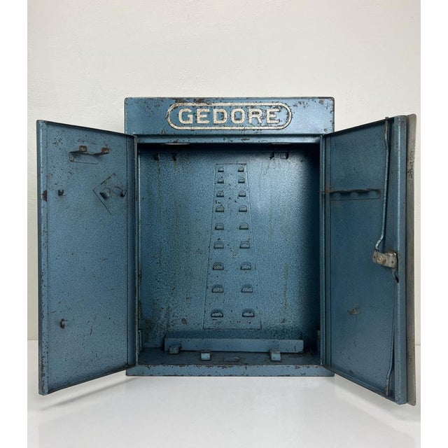 Mid-Century Modern Vintage Industrial Metal Wall Mounted Tool Storage Cabinet, 1950s For Sale - Image 3 of 14