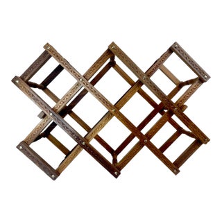 1970s Vintage Boho Chic Arts & Crafts Wood Wine Rack - 10 Bottle. For Sale
