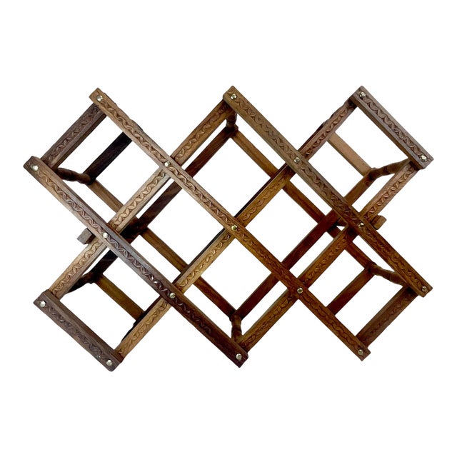 1970s Vintage Boho Chic Arts & Crafts Wood Wine Rack - 10 Bottle. For Sale