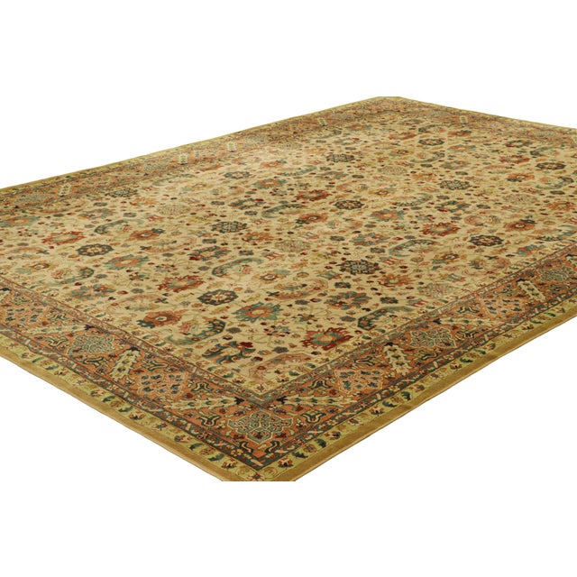 Rug & Kilim Antique Hooked Rug in Gold With Colorful Floral Patterns, From Rug & Kilim For Sale - Image 4 of 7