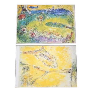 Vintage Mid 20th Century Large Folio Abstract Marc Chagall Lithographs - a Pair