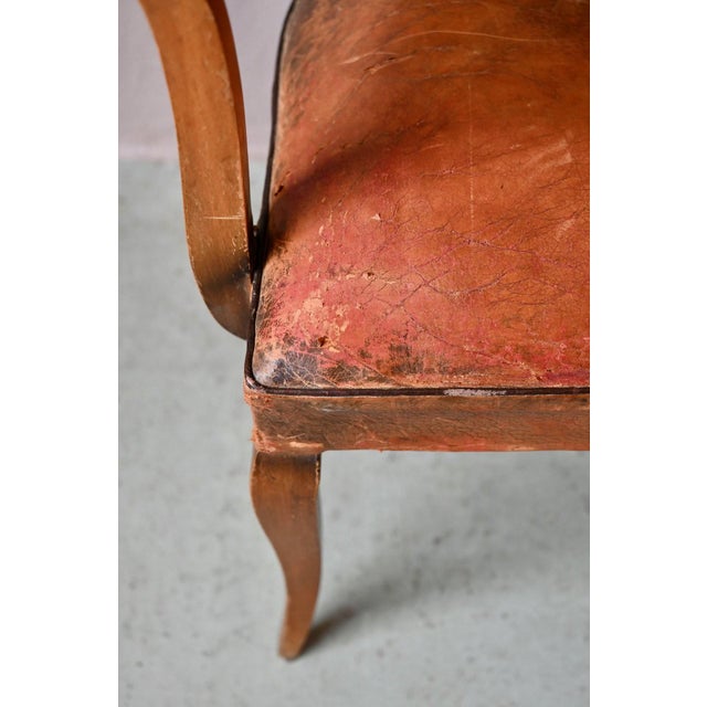 Art Deco Bridge Chair in Beech and Cognac Leather, 1920s For Sale - Image 11 of 14