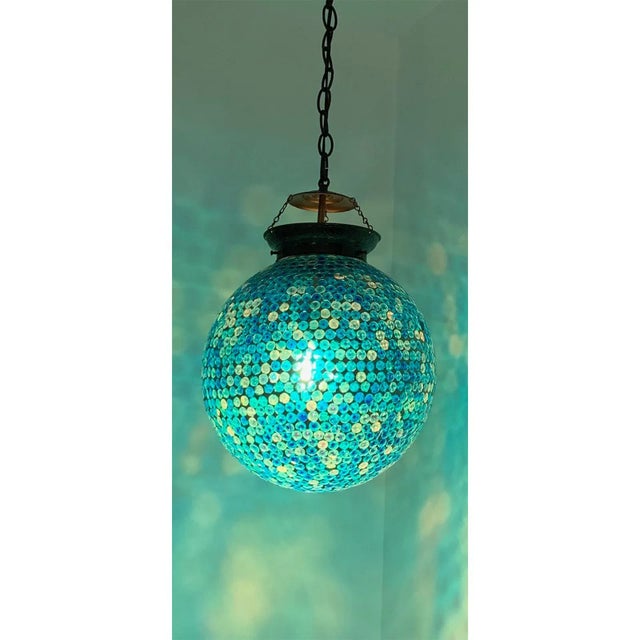 Blue Mosaic Globe Pendant Light Small For Sale In Los Angeles - Image 6 of 10