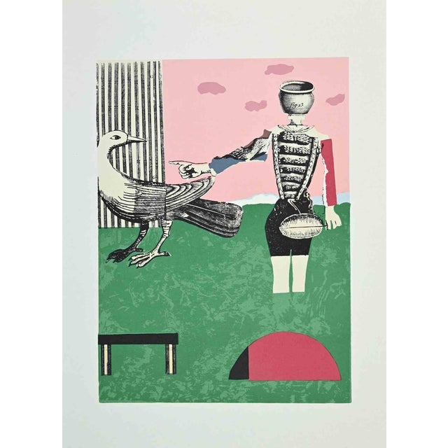 Figure is a Vintage Offset Print on ivory-colored paper, realized by Franco Gentilini (Italian Painter, 1909-1981) in the...