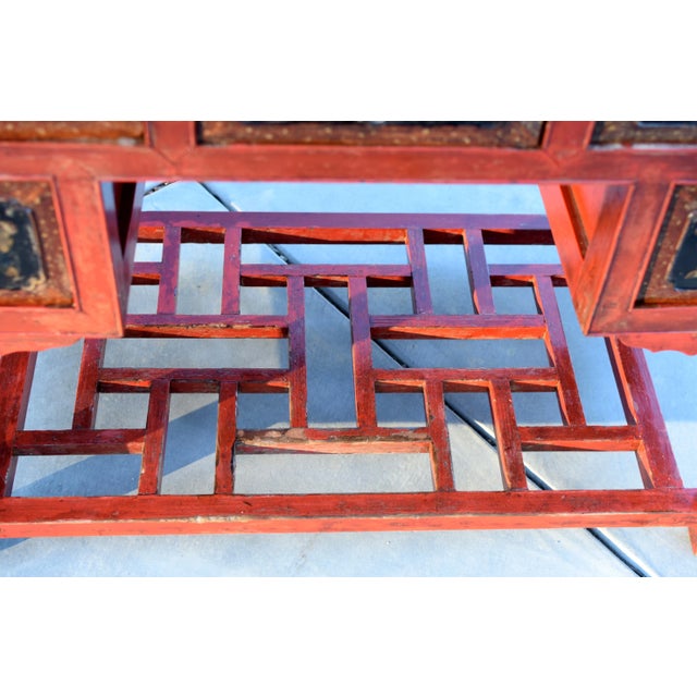 Red 19th Century Red Lacquered Chinese Table With Screen Base For Sale - Image 8 of 12