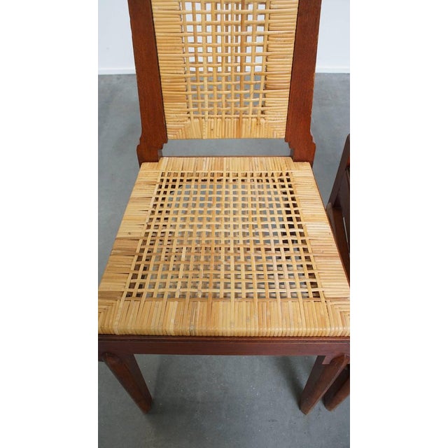 Wood Art Deco Wooden Dining Room Chairs with Wicker Seats and Backrests, Set of 6 For Sale - Image 7 of 18