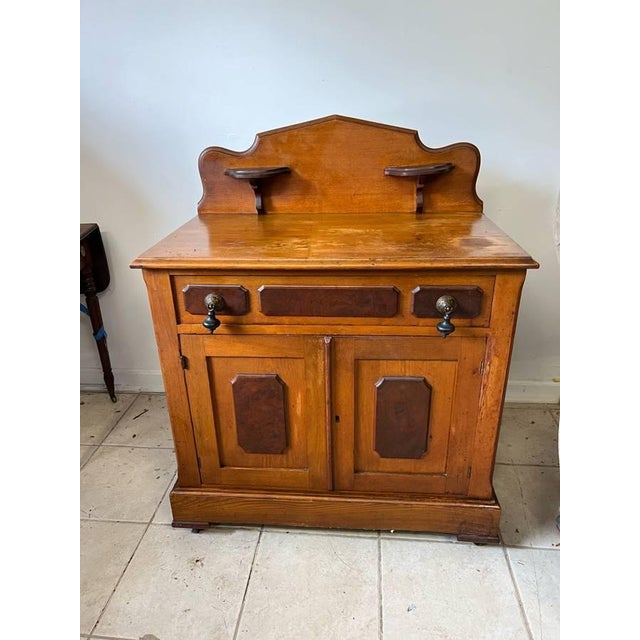 19th Century Antique Early Victorian Style Washstand Cabinet With Backsplash For Sale - Image 5 of 12