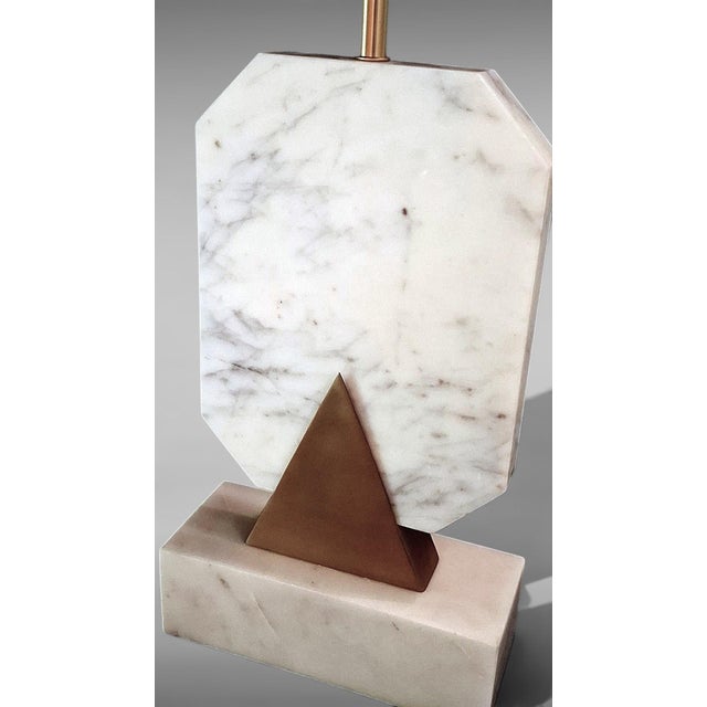 Italian Carrara Statuario White Marble and Brass Table Lamp For Sale - Image 11 of 18