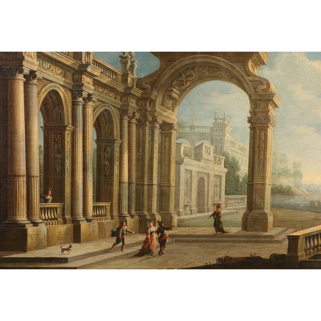 Pier Francesco Garola, Architectural Capriccio Landscape, 1700, Oil on Canvas For Sale - Image 7 of 14