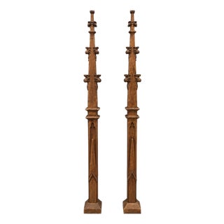 19th Century French Carved Oak Church Spire (Set of 2) For Sale