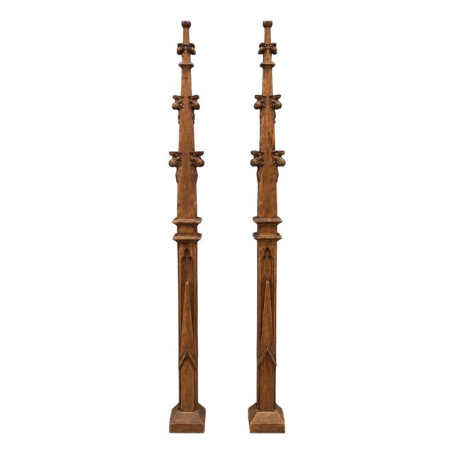 19th Century French Carved Oak Church Spire (Set of 2) For Sale