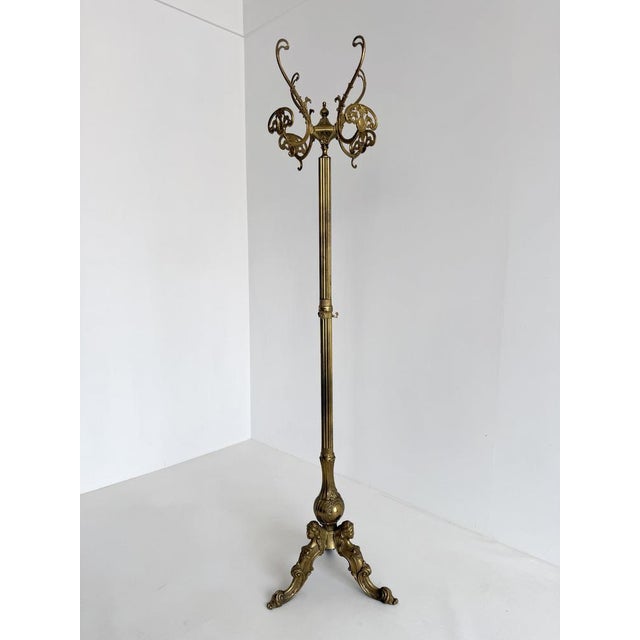 Gold Vintage Italian Brass Coat Rack with Rotating Crown and Female Face Tripod Base, 1960s For Sale - Image 8 of 18