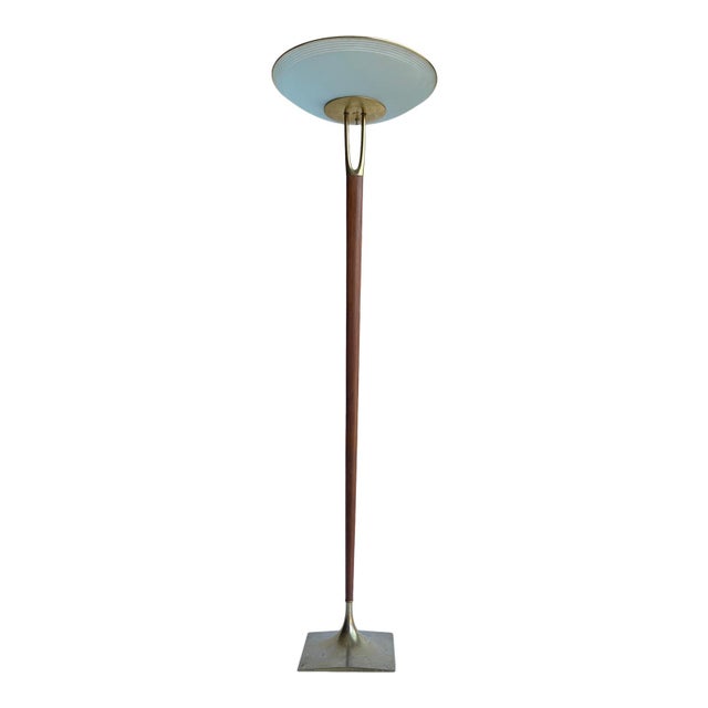 Classic Gerald Thurston Wishbone floor lamp for Laurel Lamp Co. with glass shade with 3 porcelain light sockets