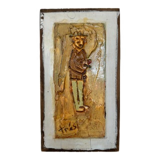 Tres Taylor Original Outsider Tramp Art Monk Painting on Ceramic For Sale