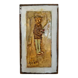 Tres Taylor Original Outsider Tramp Art Monk Painting on Ceramic