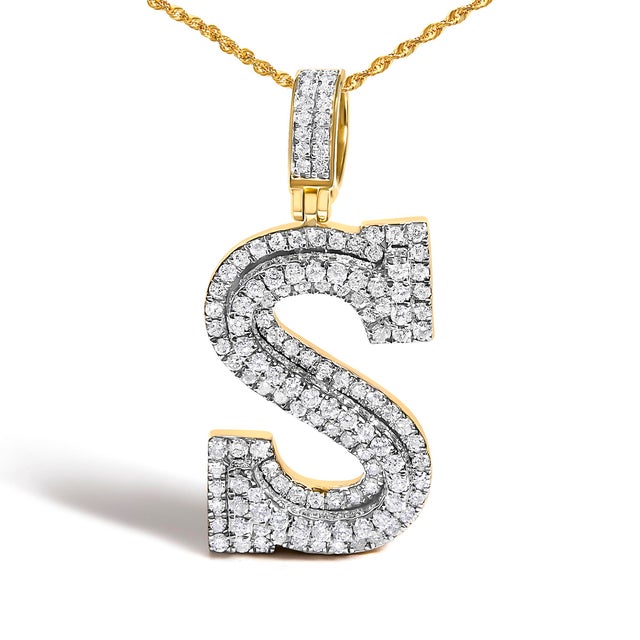 Contemporary Men's 10K Yellow Gold 1 5/8 Cttw Letter S Initial Pendant Necklace For Sale - Image 3 of 4