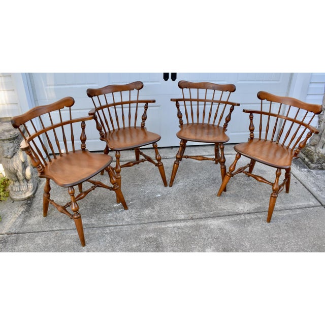 Brown Vtg. Set of Four Ethan Allen Heirloom Nutmeg Maple Windsor Dining Chairs For Sale - Image 8 of 17