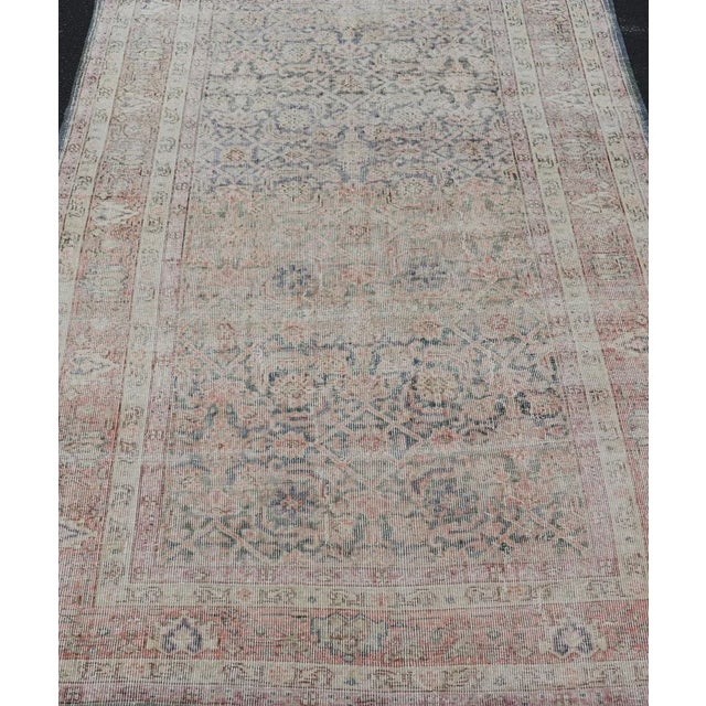 Tribal Antique Persian Malayer Rug in Variegated Gray-Blue, Cream and Soft Pink For Sale - Image 3 of 11
