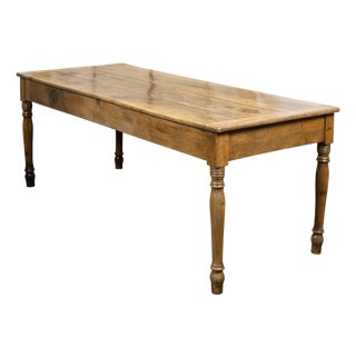French 19th Century Walnut Farm Table with Turned Legs and Distressed Patina For Sale