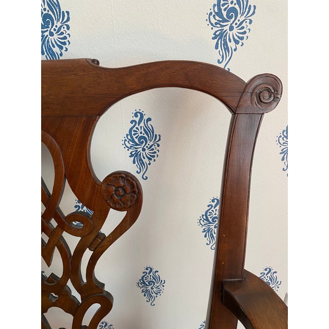 Brown Antique Mid-1700s British Chippendale Mahogany Dining Chair With Arms For Sale - Image 8 of 18