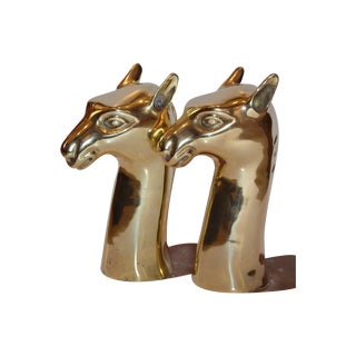 Vintage Sarreid Brass Camel Head Bookends For Sale