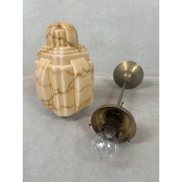 Art Deco Pendant Light in Marbled Opaline, 1930s For Sale - Image 10 of 11