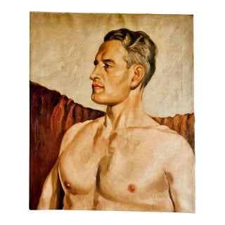 Mid 20th Century Male Portrait on Canvas For Sale