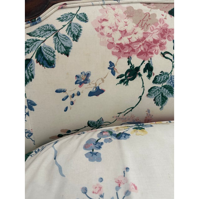 Vintage Settee Upholstered in Lee Jofa Floral Bouquet For Sale - Image 10 of 12