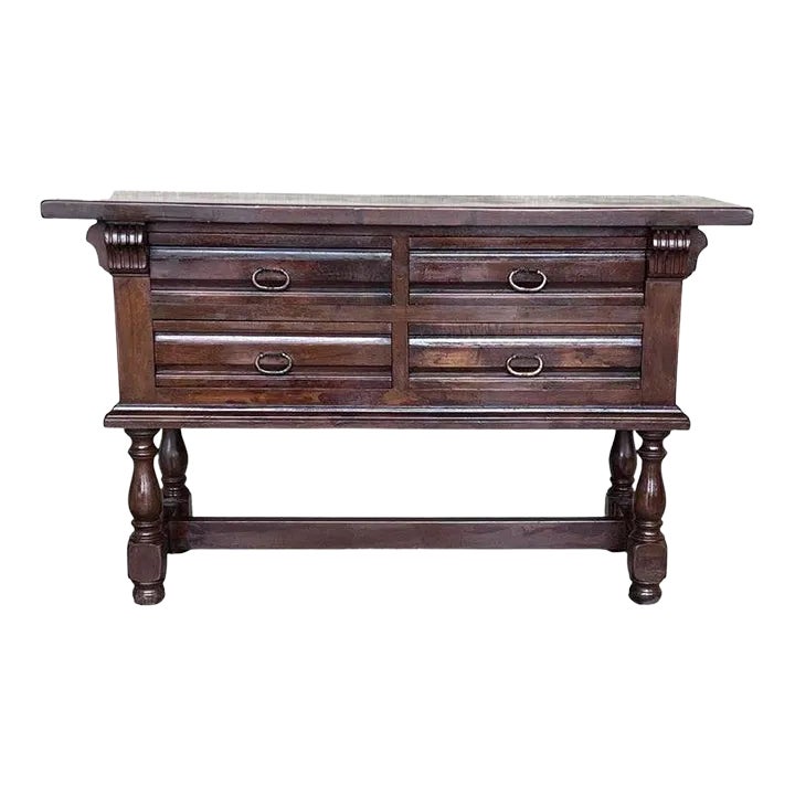 Spanish Console Chest Table With Four Carved Drawers and Original ...