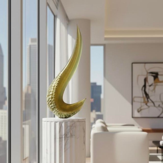 This sculpture by American artist Alex Gabriel Bernstein features an elongated droplet silhouette crafted from translucent...