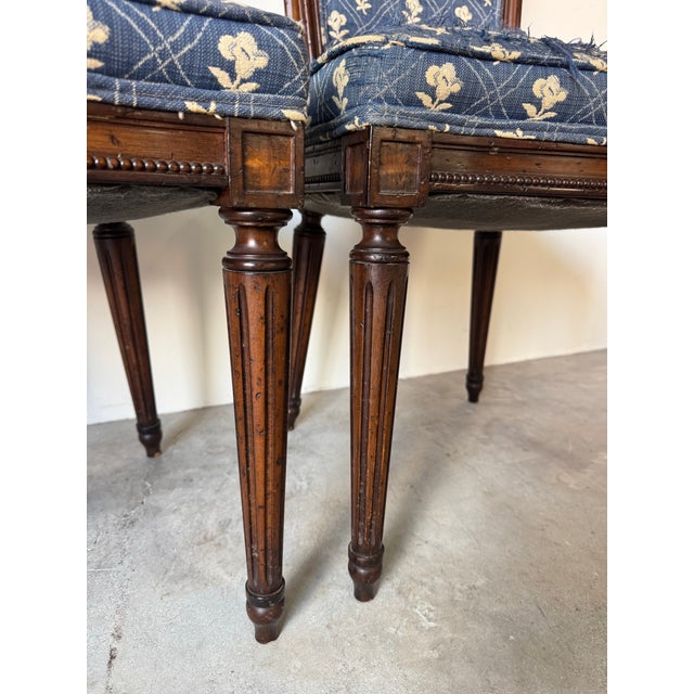 Vintage French Country Louis XVI–Style Carved Wood Frame Dining Chairs – Set of 4 For Sale - Image 12 of 12