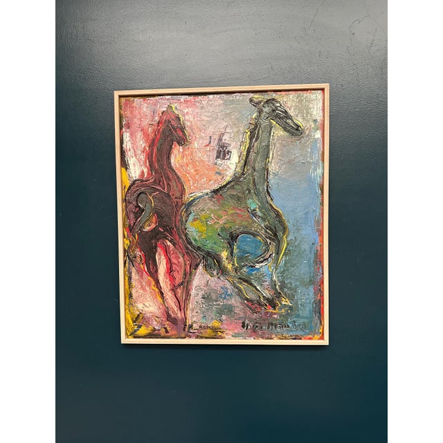 Original Swedish Oil on Canvas – “Horses” by Helmut Mantel – Signed – Vintage & Framed – 76 × 63.5 cm (29.9" × 25") incl....
