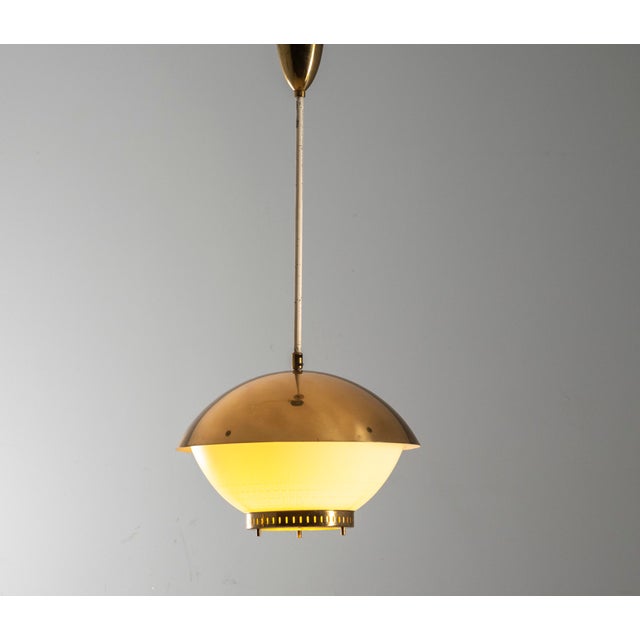 Large Brass Pendant with Engraved Opaline Glass, 1940s For Sale - Image 6 of 7