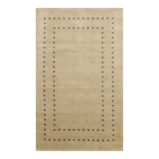 5x8 Beige Solid Gabbeh Hand-Knotted Wool Rug For Sale