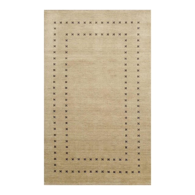 5x8 Beige Solid Gabbeh Hand-Knotted Wool Rug For Sale