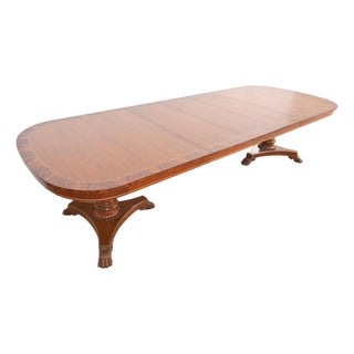 Kindel Furniture Regency Banded Mahogany Double Pedestal Extension Dining Table, Newly Refinished For Sale