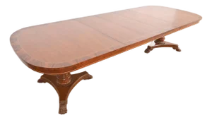 Kindel Furniture Regency Banded Mahogany Double Pedestal Extension Dining Table, Newly Refinished