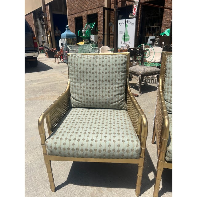 1960s Vintage Gold Bamboo Caned Chairs - a Pair For Sale - Image 4 of 7