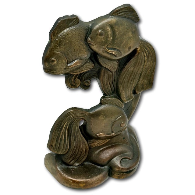 Rare & Hard to Find All Original Vintage 1930s Hubley MFG Co. #464 Fan Tail Fish Cast Iron Doorstop For Sale